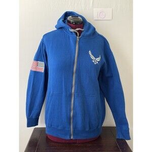 AFG Air Force Full Zip Hoodie Blue Embroidered Flag USA Military Mens Small